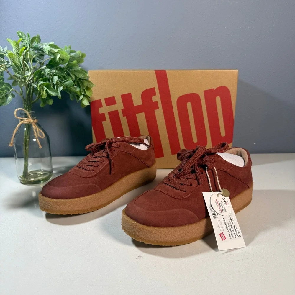 Fitflop Rally Tumbled Nubuck Crepe Sneakers Clay Brown Size 5
